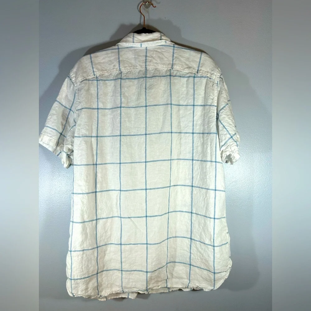 Men’s White & Blue Button Down Short Sleeve Banana Republic 100% Linen XL - Picture 2 of 5